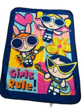 Vintage 2000 Cartoon Network The Power Puff Girls GIRLS RULE 45X60 Blanket RARE